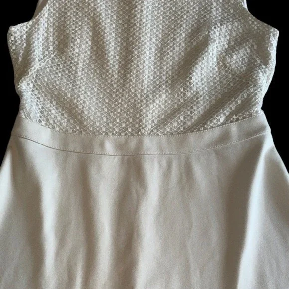 Ann Taylor Ponte Knit Crochet Dress Sleeveless Fit and Flare Cream Sz 6 - Picture 8 of 15
